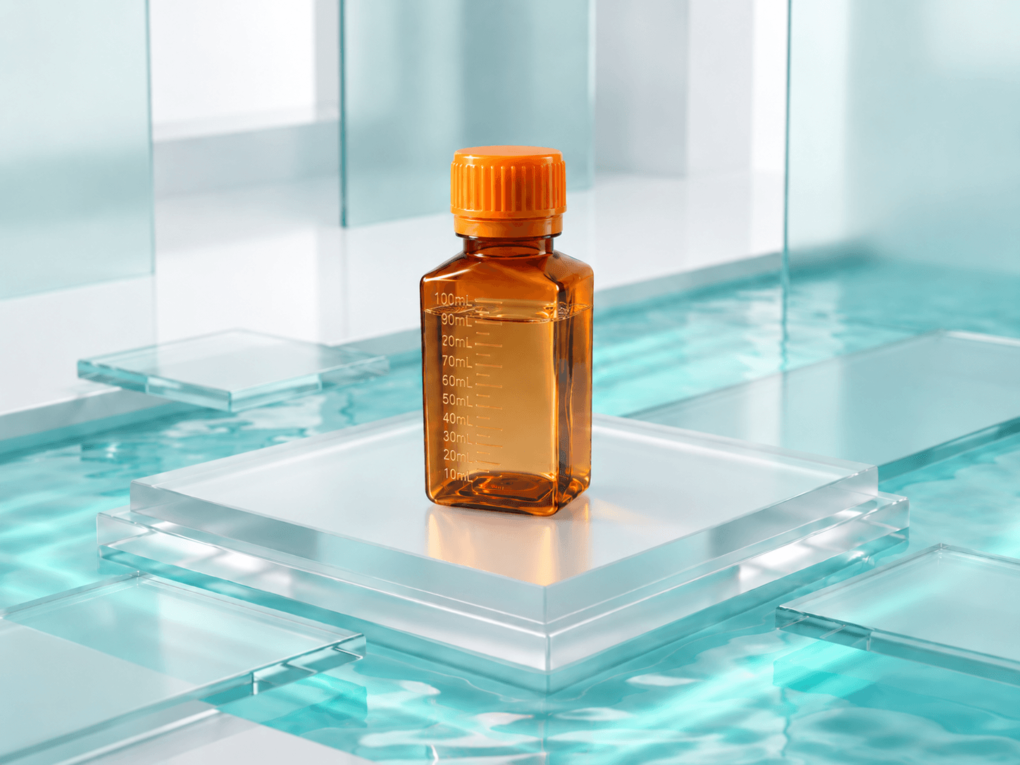 100 ml Square Methadone Bottle with 28 mm TE (non-CR) cap, product view 1. SKU LML-34SQ-30ML.