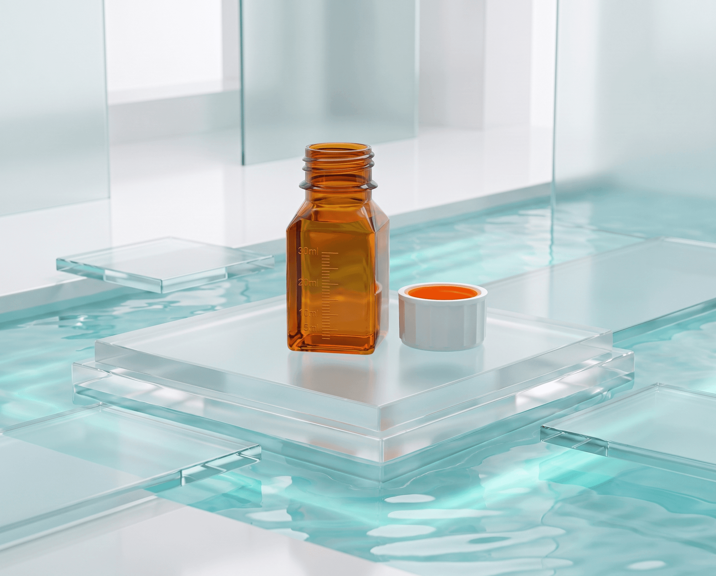 30 ml Square Methadone Bottle with 28 mm TE/CR Cap, product view 1. SKU LML-34SQ-30ML.