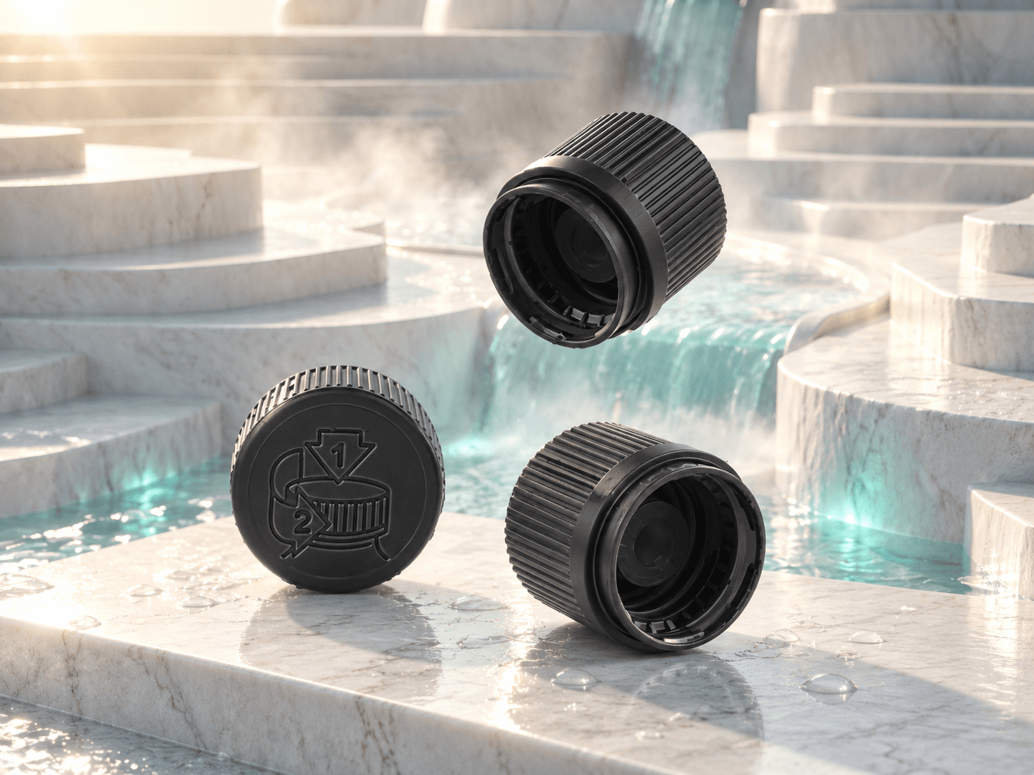 Bouchon noir 18-415 TE/CR cap, With PIBA stopper, vue du produit 1. UGS TE/CRCP-BK.